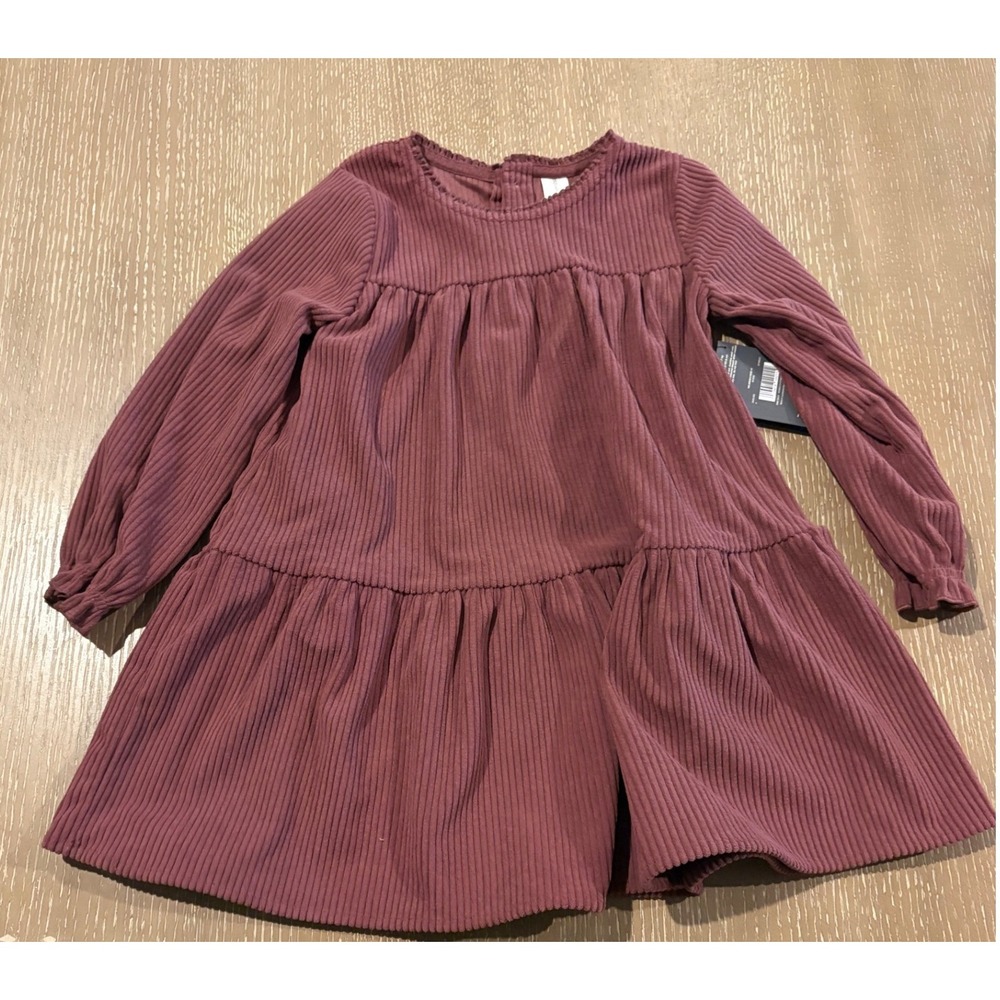 Modern Moments Gerber Girls 5T Ribbed Long Sleeve Dress Burgundy Boho Tiered NWT